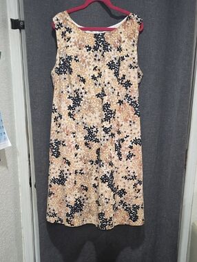 Ashley Stewart Sleeveless Midi Dress in Tan and Black Floral